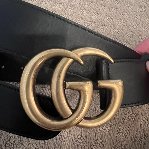Gucci Marmont GG Belt 1.5” Wide Shiny Gold w/ Dust Bag Authentic Sz 80 Exel Cond